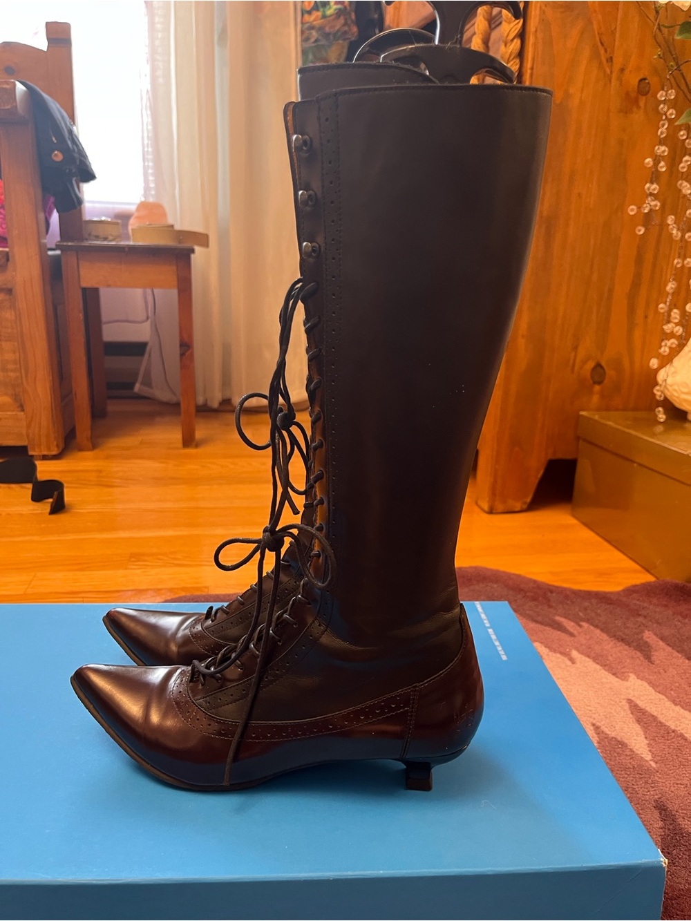 John Fluevog Black Lace-Up Knee-High Boots